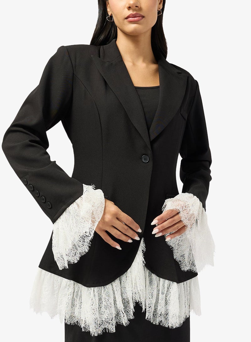 Ginger Cinched Waist Structured Blazer with Lace Trim - Image 4